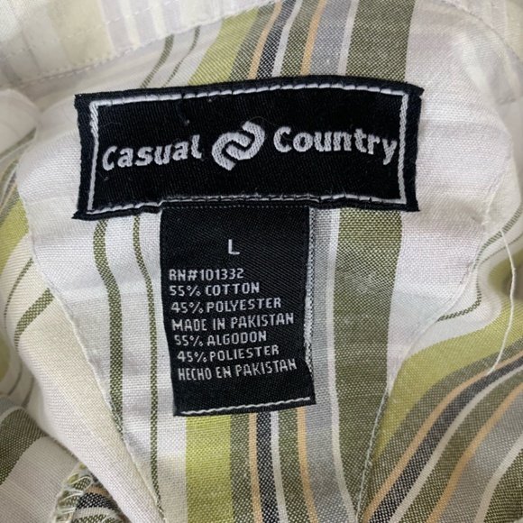 Casual Country Green & Cream Plaid Short Sleeve Button Down Size Large - Picture 3 of 4